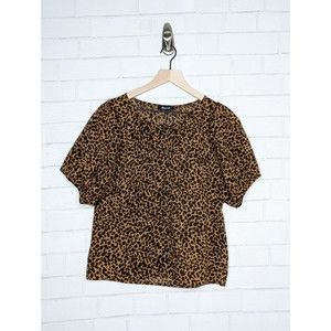 NWT Madewell Women Leopard Print Balloon Sleeve Button Front Top Size Small